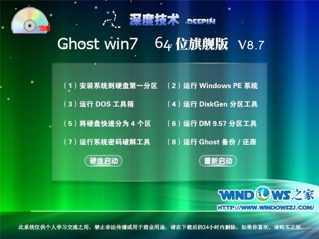 深度技术 Ghost Win7 64位旗舰版 V8.7