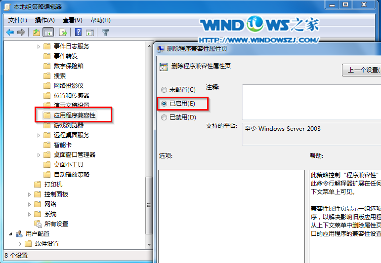“删除程序兼容性属性页 封面